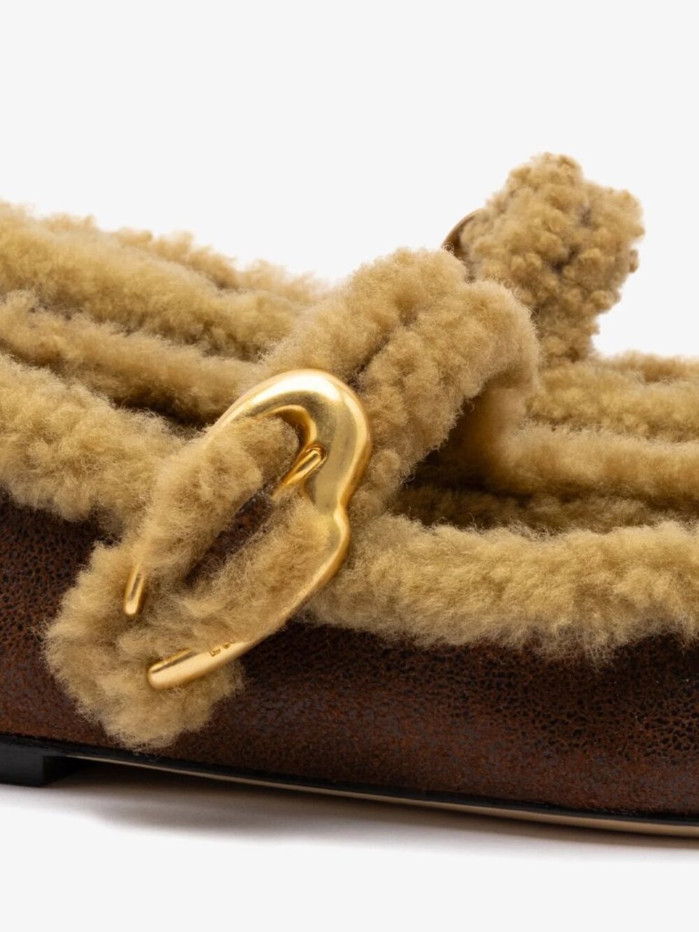 Larroude Verona Ballet Flats Cocoa Brown Leather Natural Shearling Mary Jane NWT - Picture 4 of 7